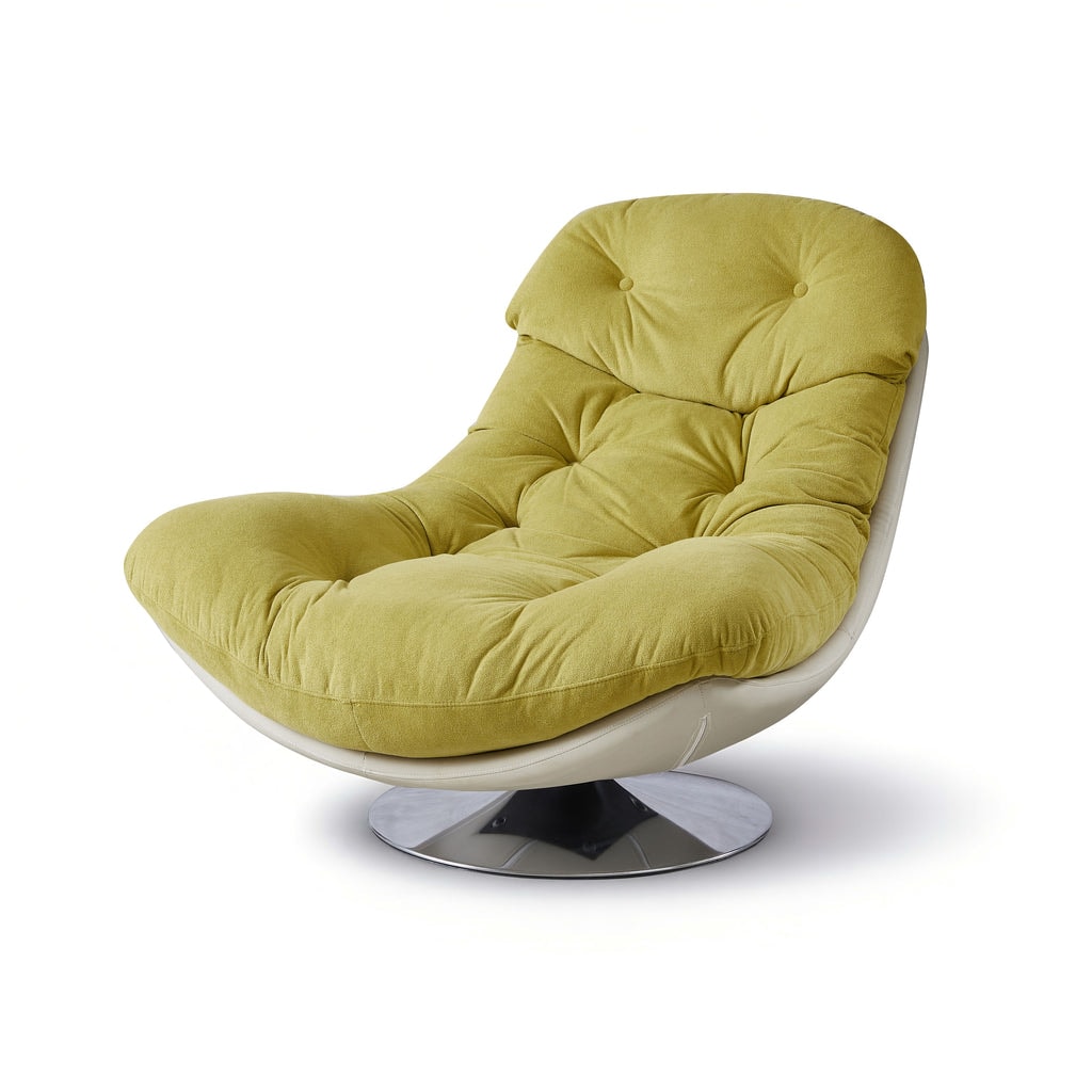 Fotel Wypoczynkowy Obrotowy Tkanina Premium Nogi Chromowane Sevilla, Żółty