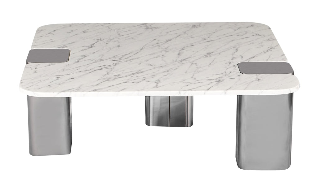 Stolik Kawowy Kwadratowy Marmur Naturalny 100x100 Nogi Inox Cloud, Biały