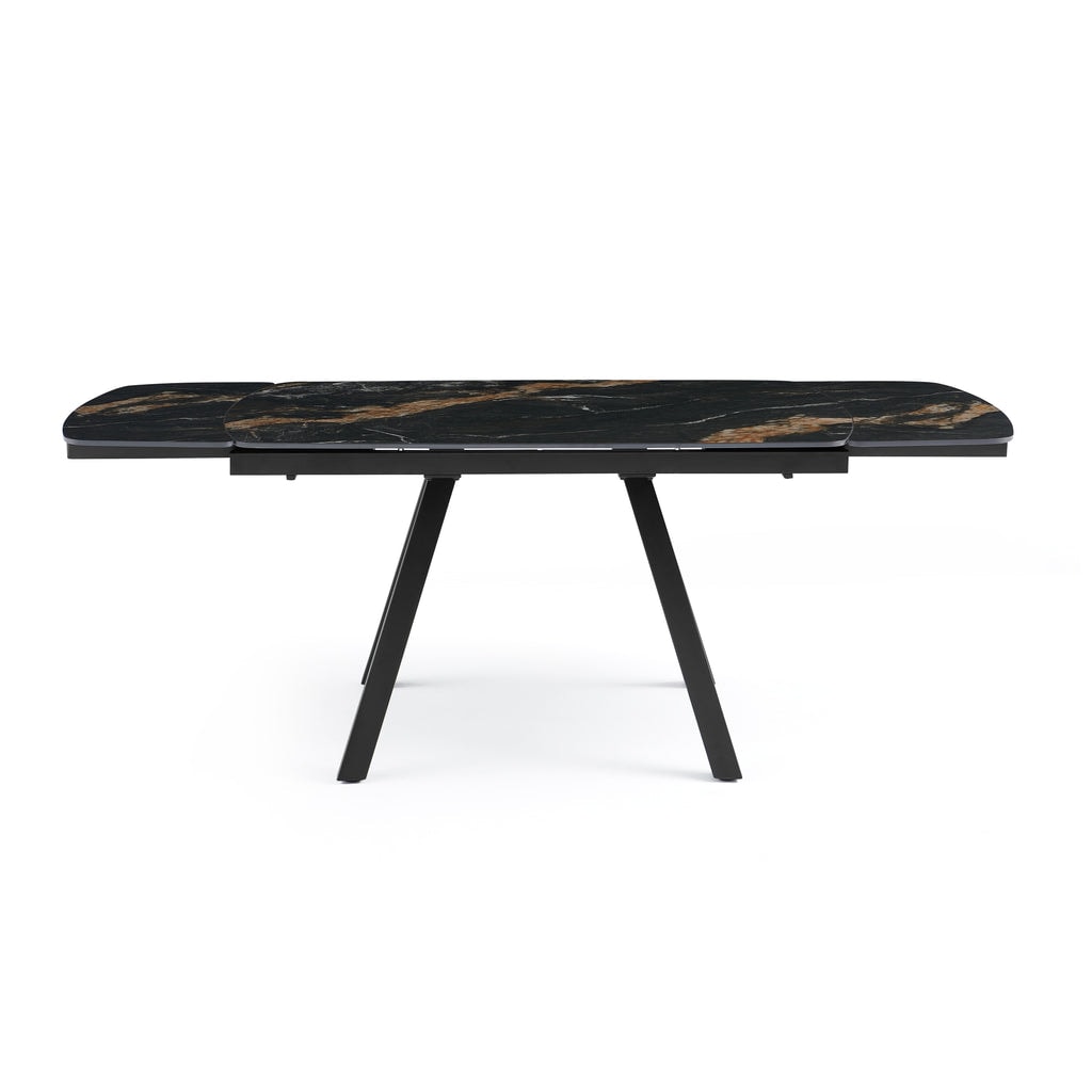 Stół Do Jadalni Ceramiczny 140-210x90 Marmur Nogi Metalowe Czarne Lux, Czarny