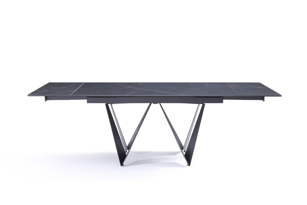 Stół Do Jadalni Ceramiczny 160-240x90 Marmur Nogi Stalowe Czarne Portofino, Czarny