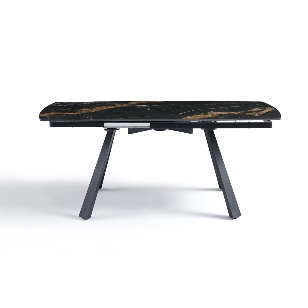 Stół Do Jadalni Ceramiczny 120-180x80 Marmur Nogi Metalowe Czarne Zen, Czarny