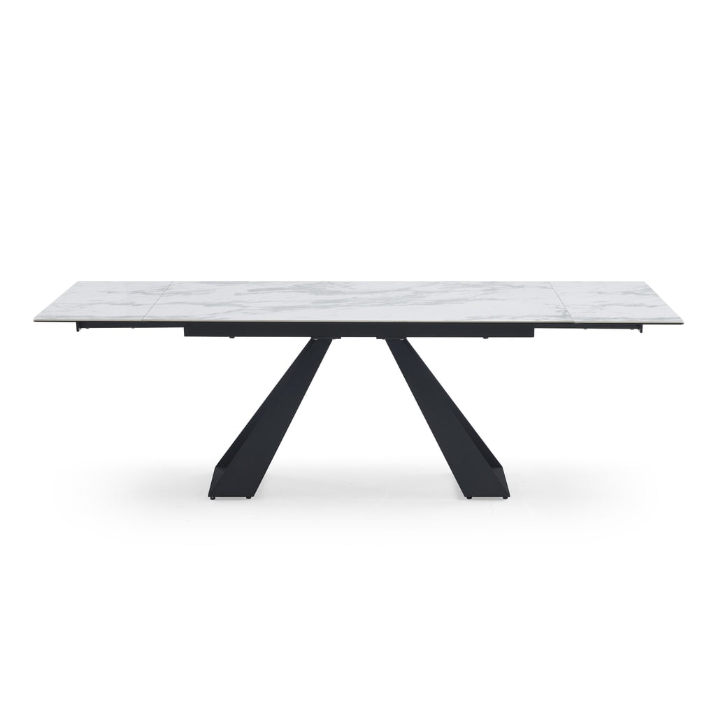 Stół Do Jadalni Ceramiczny Marmur 160-240x90 Stalowe Nogi Stelaż, Biały