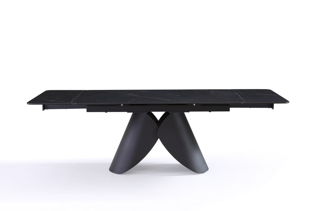 Stół Do Jadalni Ceramiczny 160-240x90 Marmur Nogi Metalowe Czarne Alba, Czarny