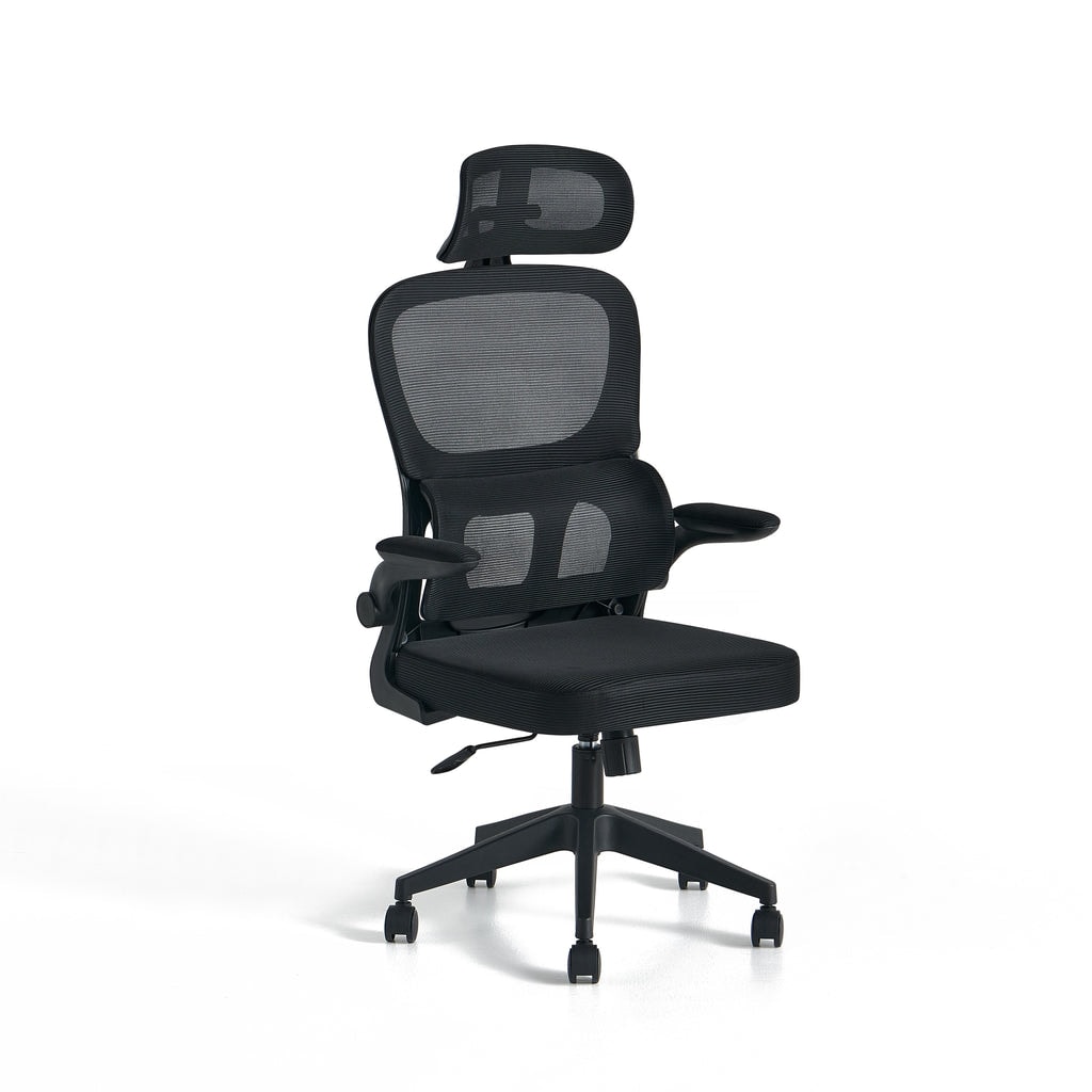 Fotel Biurowy Ergonomiczny Obrotowy z Regulowanym Zagłówkiem na Kółkach 889, Czarny