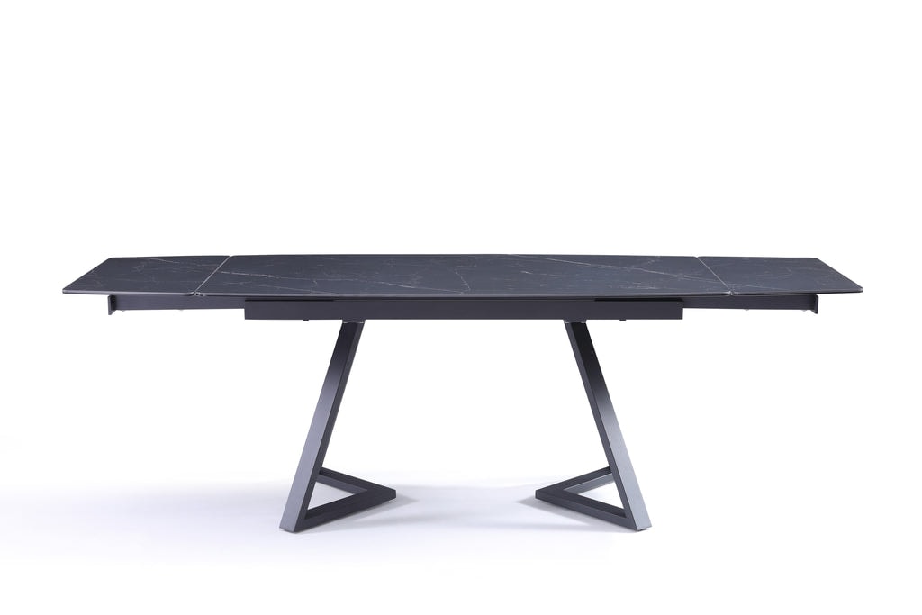 Stół Do Jadalni Ceramiczny 160-240x90 Marmur Nogi Metalowe Czarne Capri, Czarny
