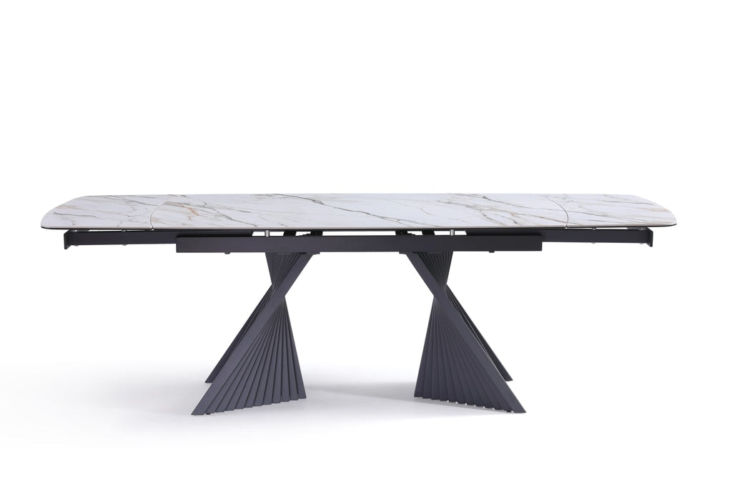 Stół Do Jadalni Ceramiczny 160-240x90 Marmur Nogi Metalowe Czarne Procida, Biały