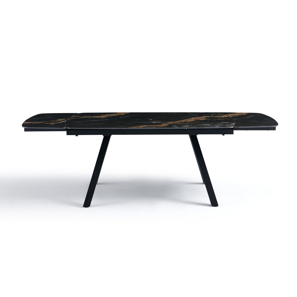 Stół Do Jadalni Ceramiczny 160-240x90 Marmur Nogi Stalowe Czarne Rhythm, Czarny