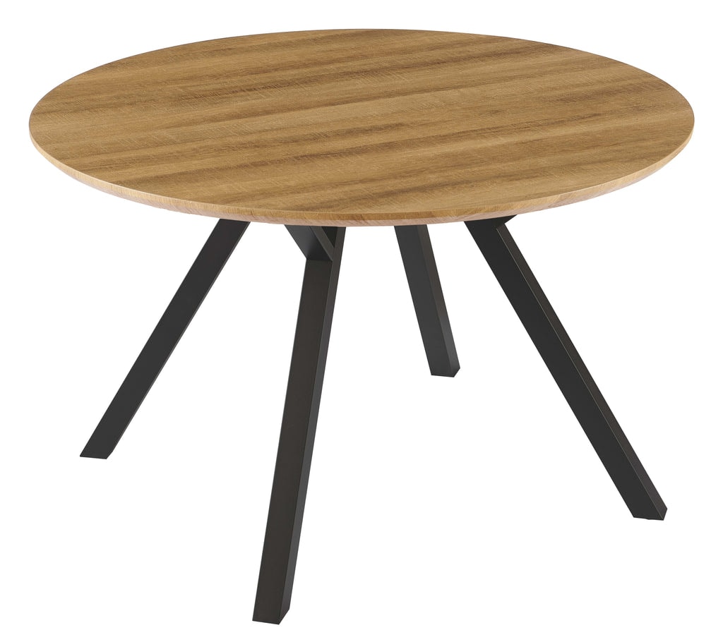 Stół Do Jadalni Okrągły Ø120cm Nogi Stalowe Czarne Stylowy HT-09, Dąb Ciepły