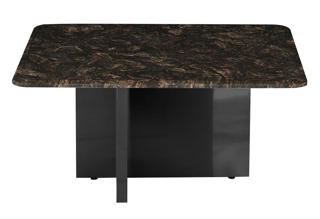 Stolik Kawowy Kwadratowy Marmur Naturalny 80x80 Nogi Stalowe Wave, Czarny