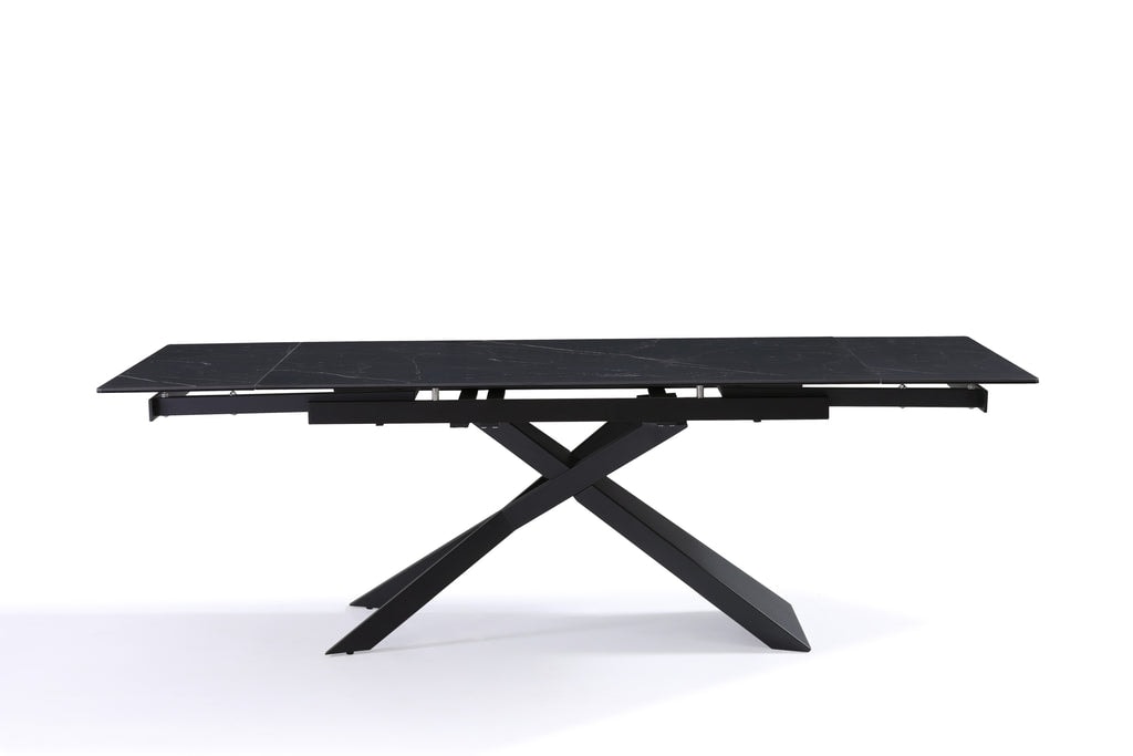 Stół Do Jadalni Ceramiczny 160-240x90 Marmur Nogi Metalowe Czarne Rapallo, Czarny