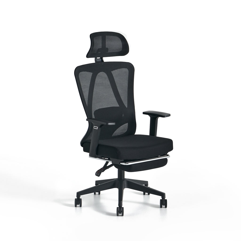 Fotel Biurowy Ergonomiczny Obrotowy na Kółkach Odchylane Oparcie 081, Czarny - Podnóżek