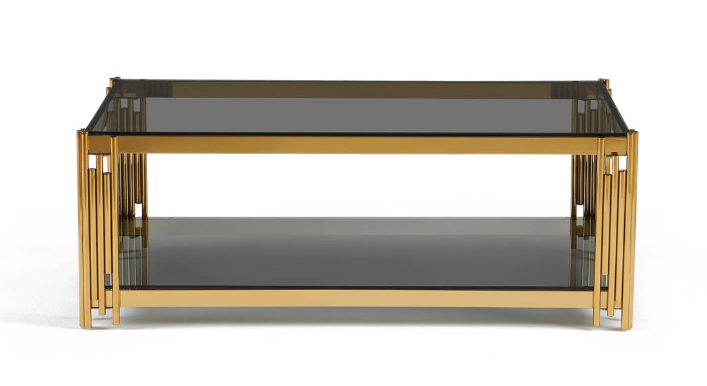 Stolik Kawowy 120x60 Szklo Hartowane Zlota Rama LINE, Złota