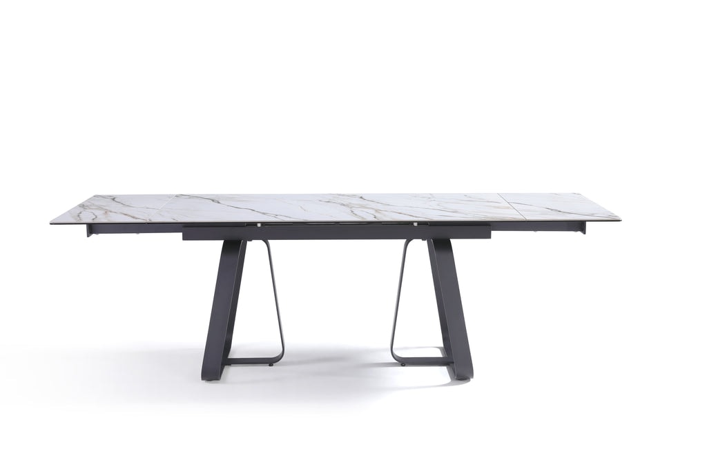 Stół Do Jadalni Ceramiczny 160-240x90 Marmur Nogi Stalowe Czarne Lerici, Biały