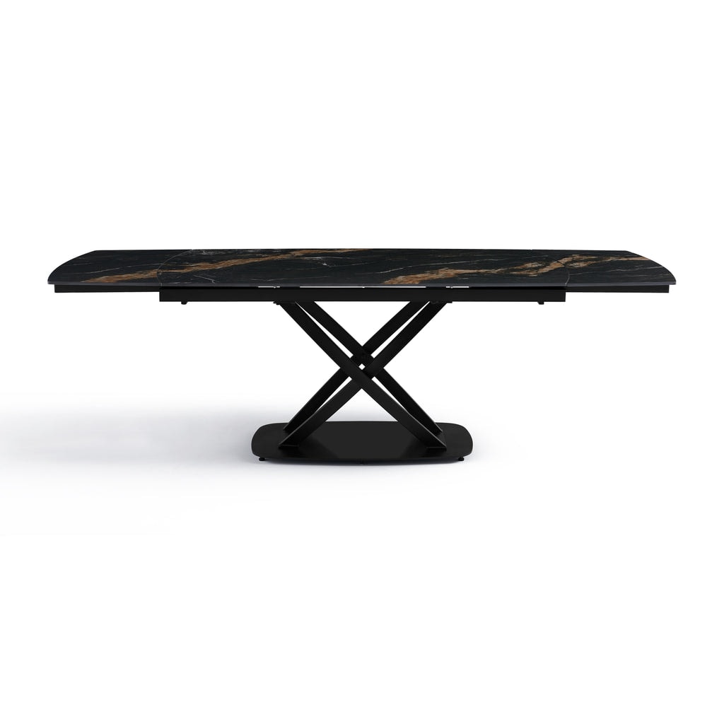 Stół Do Jadalni Ceramiczny 160-240x90 Marmur Nogi Stalowe Czarne Axis, Czarny