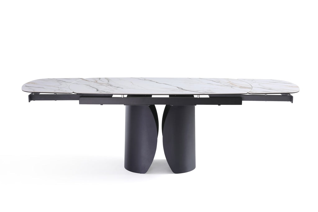Stół Do Jadalni Ceramiczny 160-240x90 Marmur Nogi Metalowe Czarne Ischia, Biały