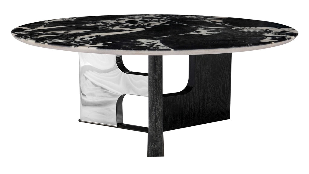 Stolik Kawowy Okrągły Marmur Naturalny 90x90 Nogi Drewno Inox Grace, Czarny
