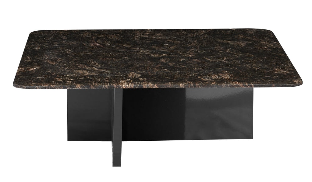 Stolik Kawowy Kwadratowy Marmur Naturalny 100x100 Nogi Stalowe Horizon, Czarny