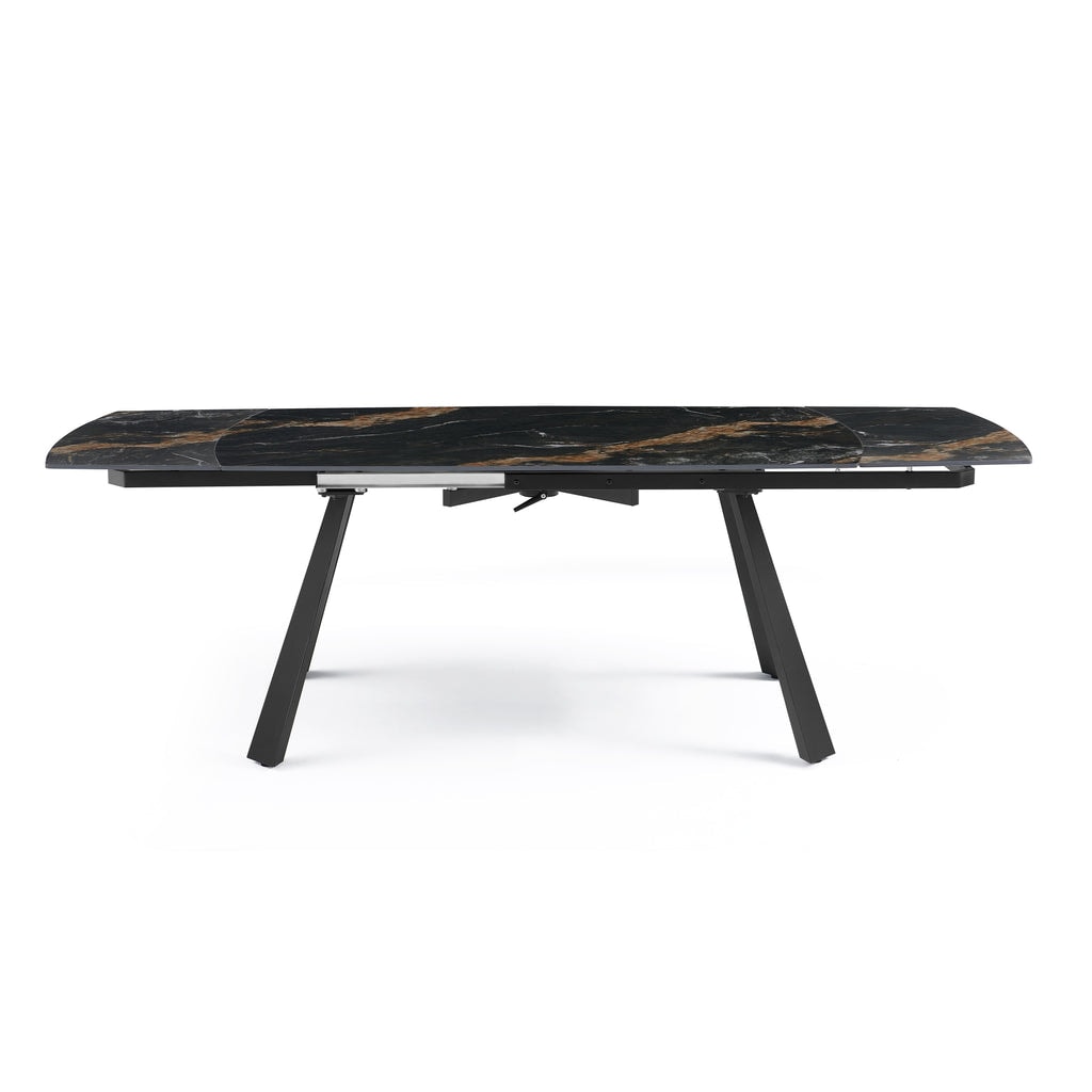 Stół Do Jadalni Ceramiczny 160-240x90 Marmur Nogi Metalowe Czarne Light, Czarny