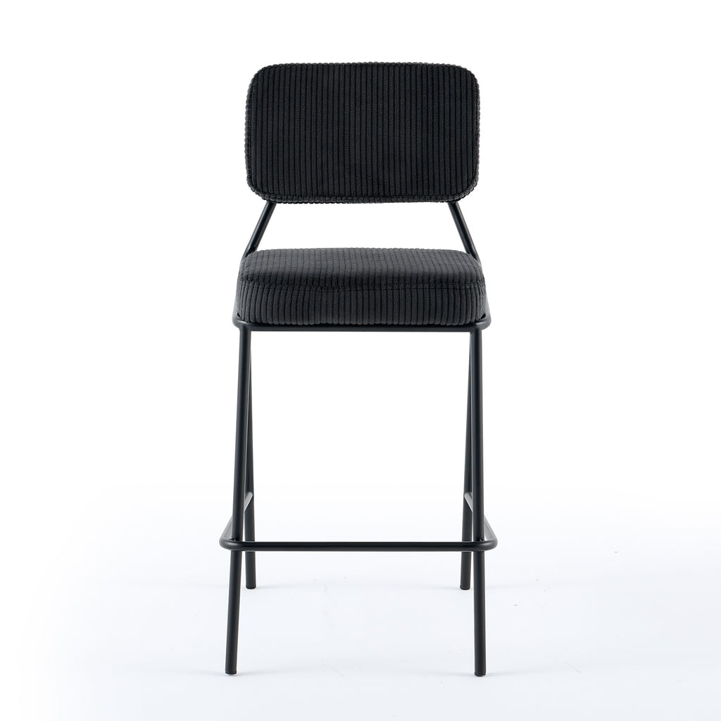 Hoker Barowe Tapicerowane Welurowe Prążkowane Loft Nogi Stalowe Czarne DR2511, Czarny