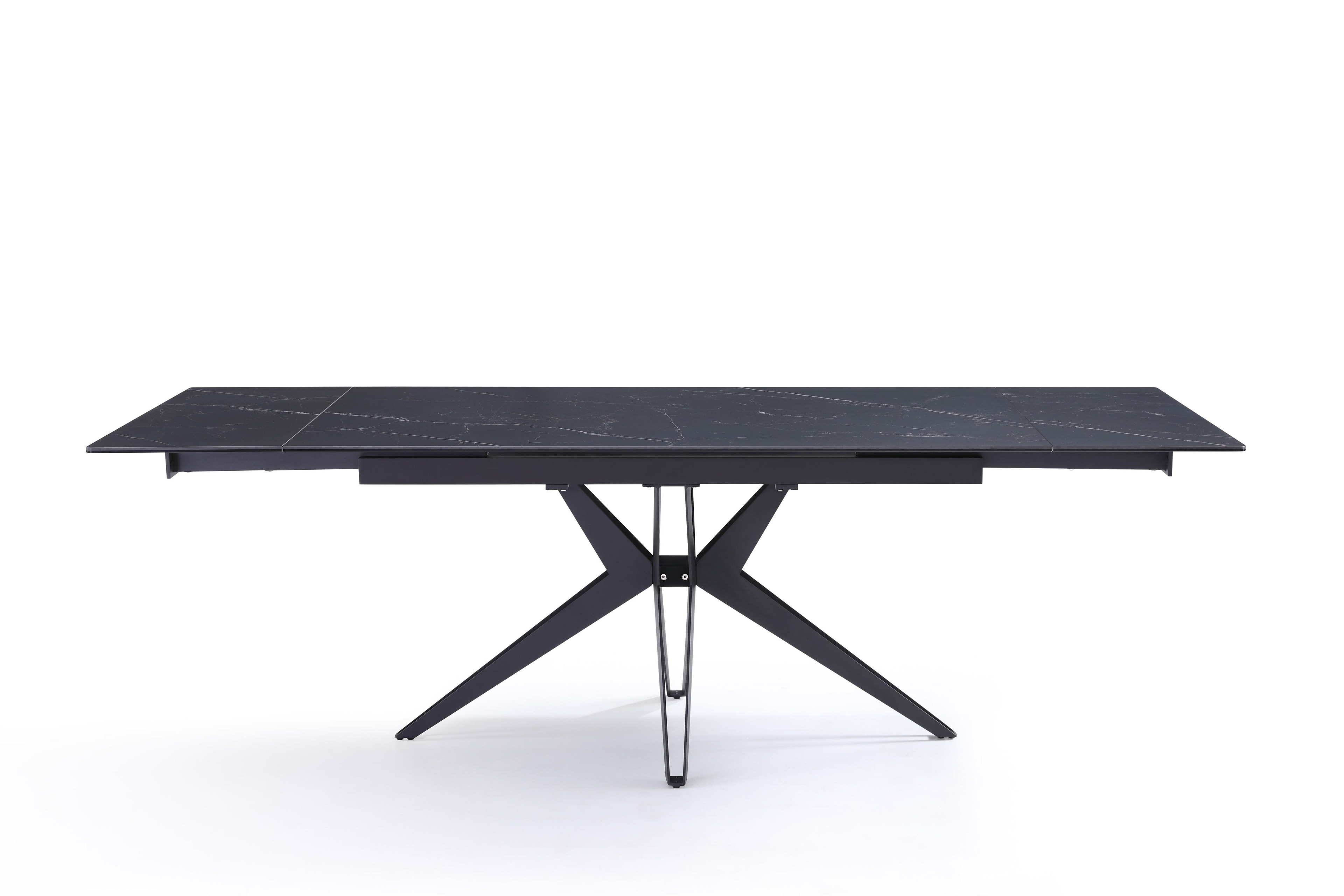 Stół Do Jadalni Ceramiczny 160–240x90 Marmur Nogi Metalowe Czarne Sorrento, Czarny