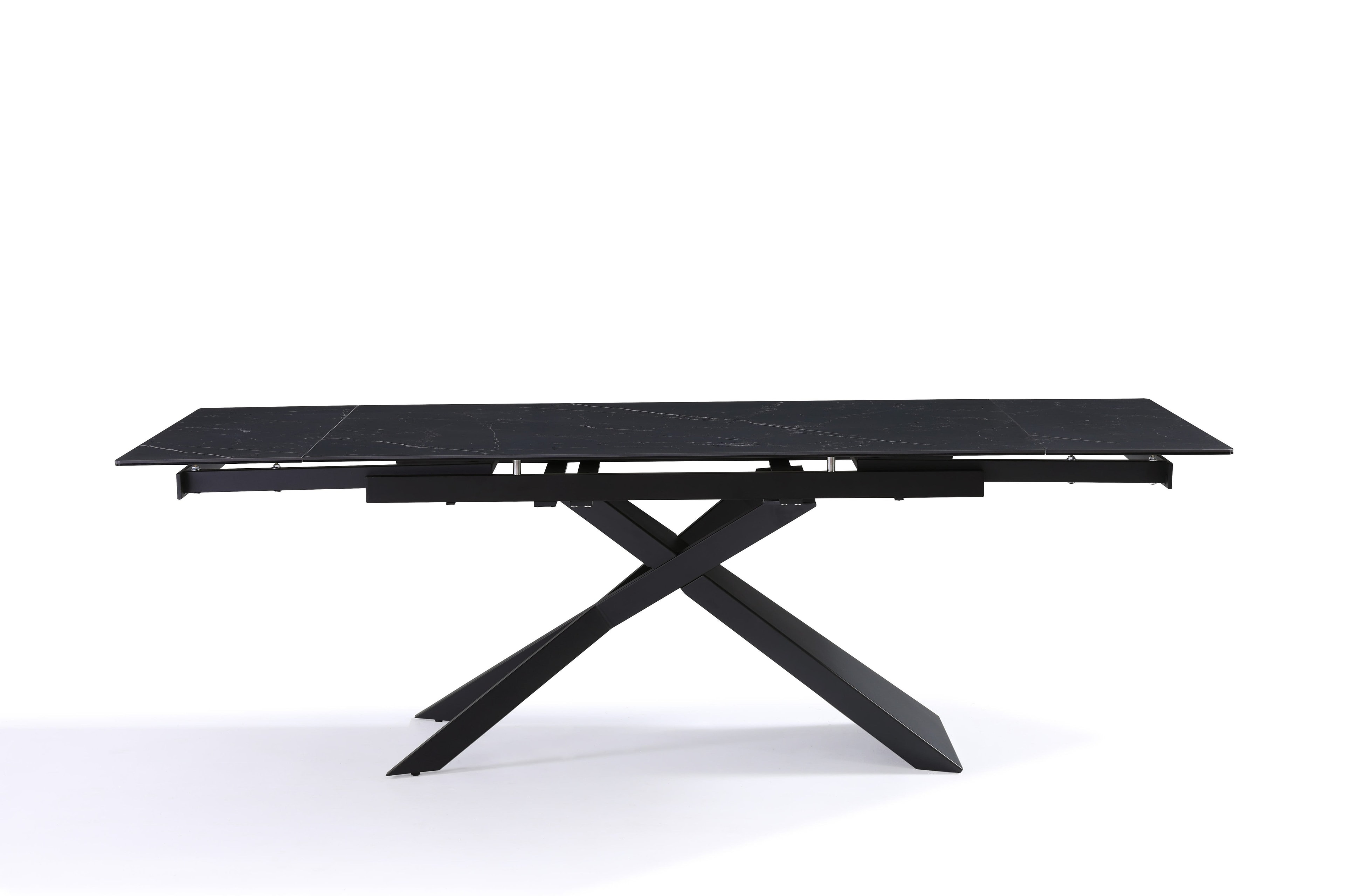 Stół Do Jadalni Ceramiczny 160–240x90 Marmur Nogi Metalowe Czarne Rapallo, Czarny