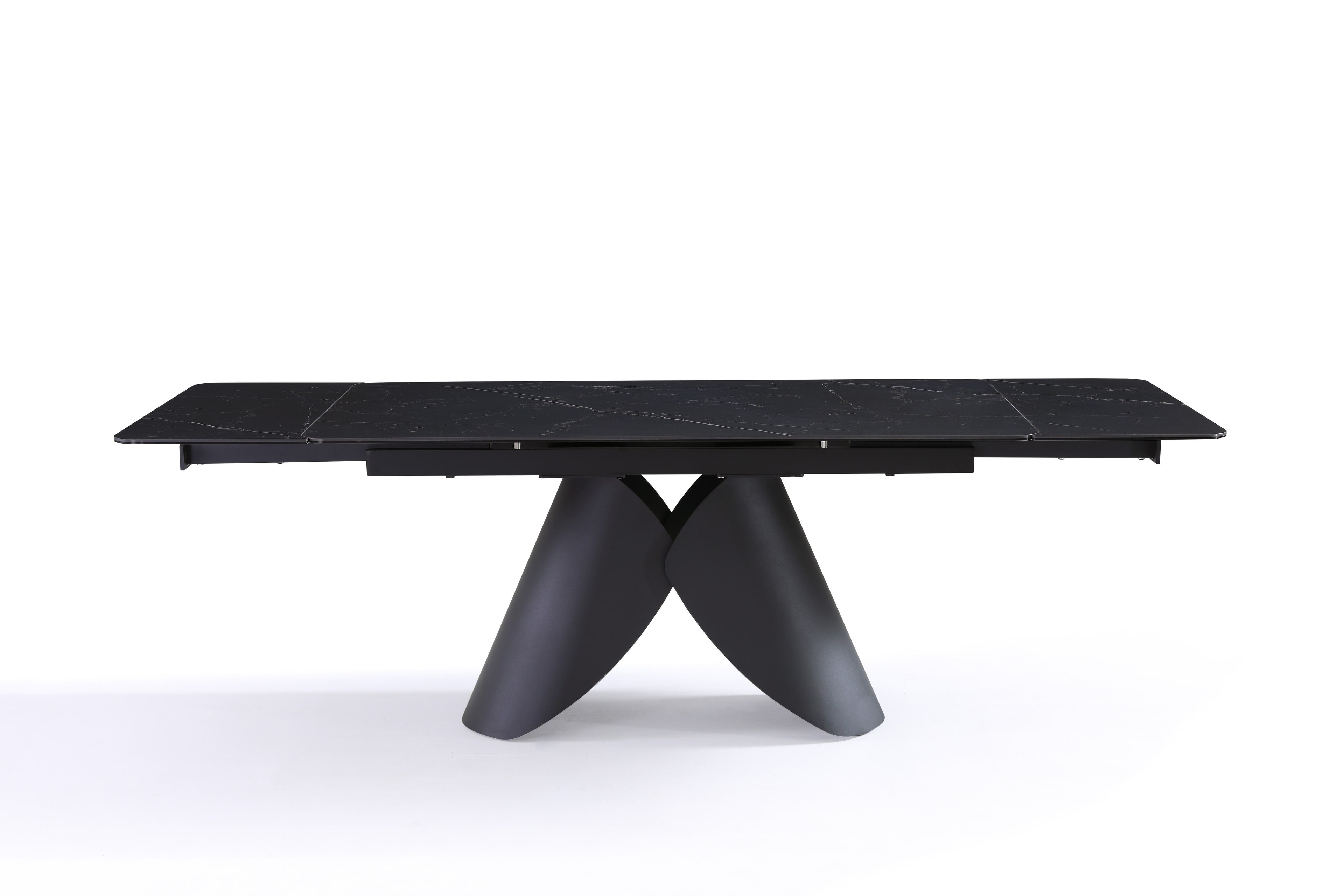 Stół Do Jadalni Ceramiczny 160–240x90 Marmur Nogi Metalowe Czarne Alba, Czarny