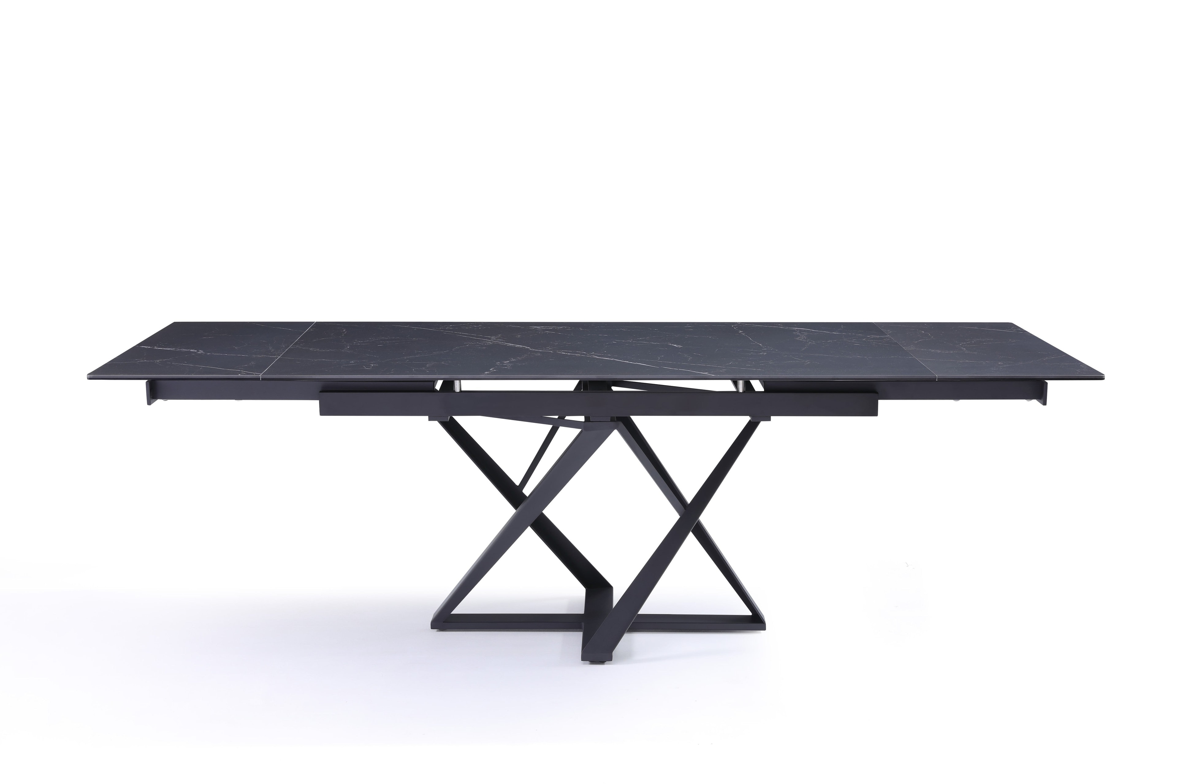 Stół Do Jadalni Ceramiczny 160–240x90 Marmur Nogi Stalowe Czarne Portovenere, Czarny