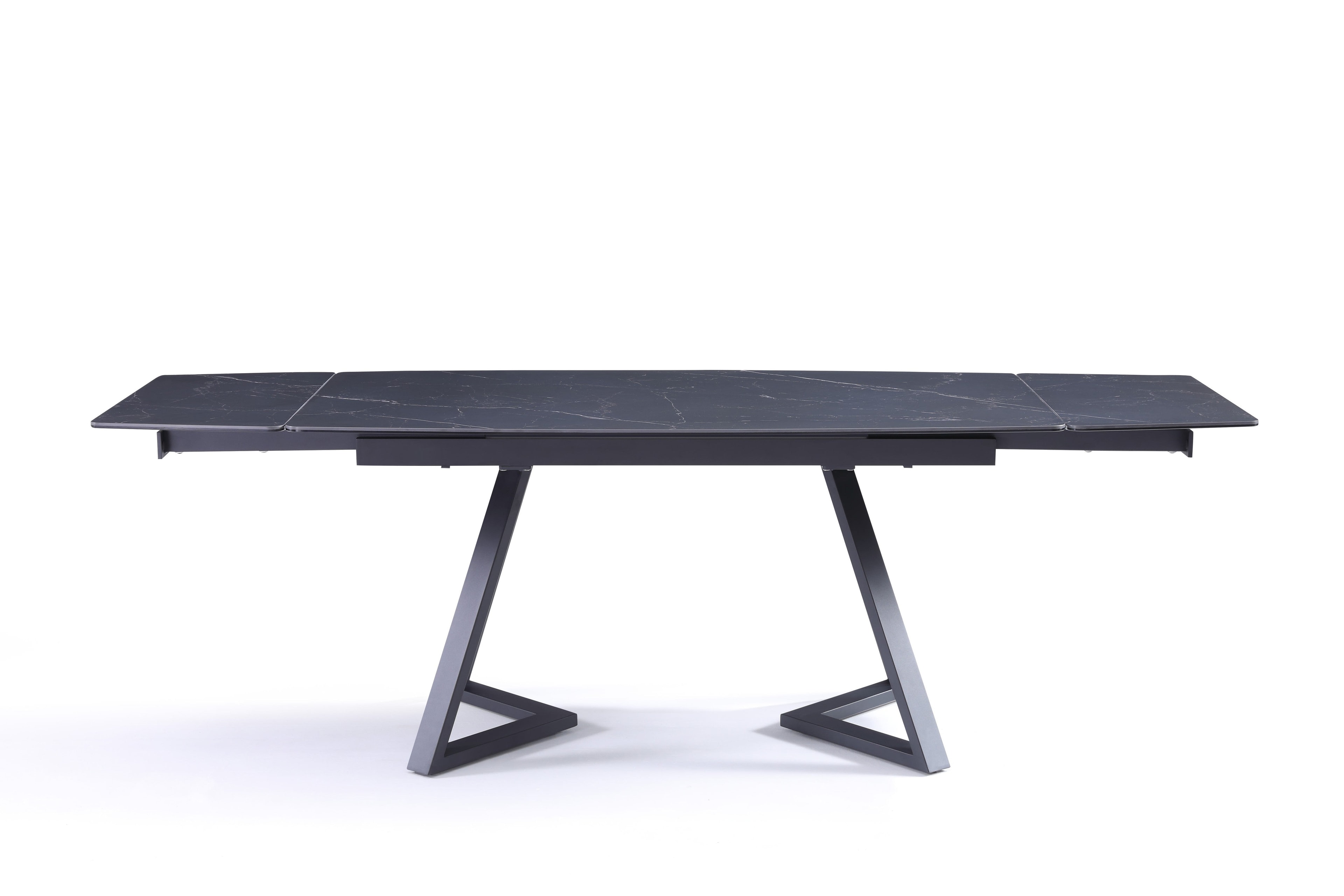 Stół Do Jadalni Ceramiczny 160–240x90 Marmur Nogi Metalowe Czarne Capri, Czarny