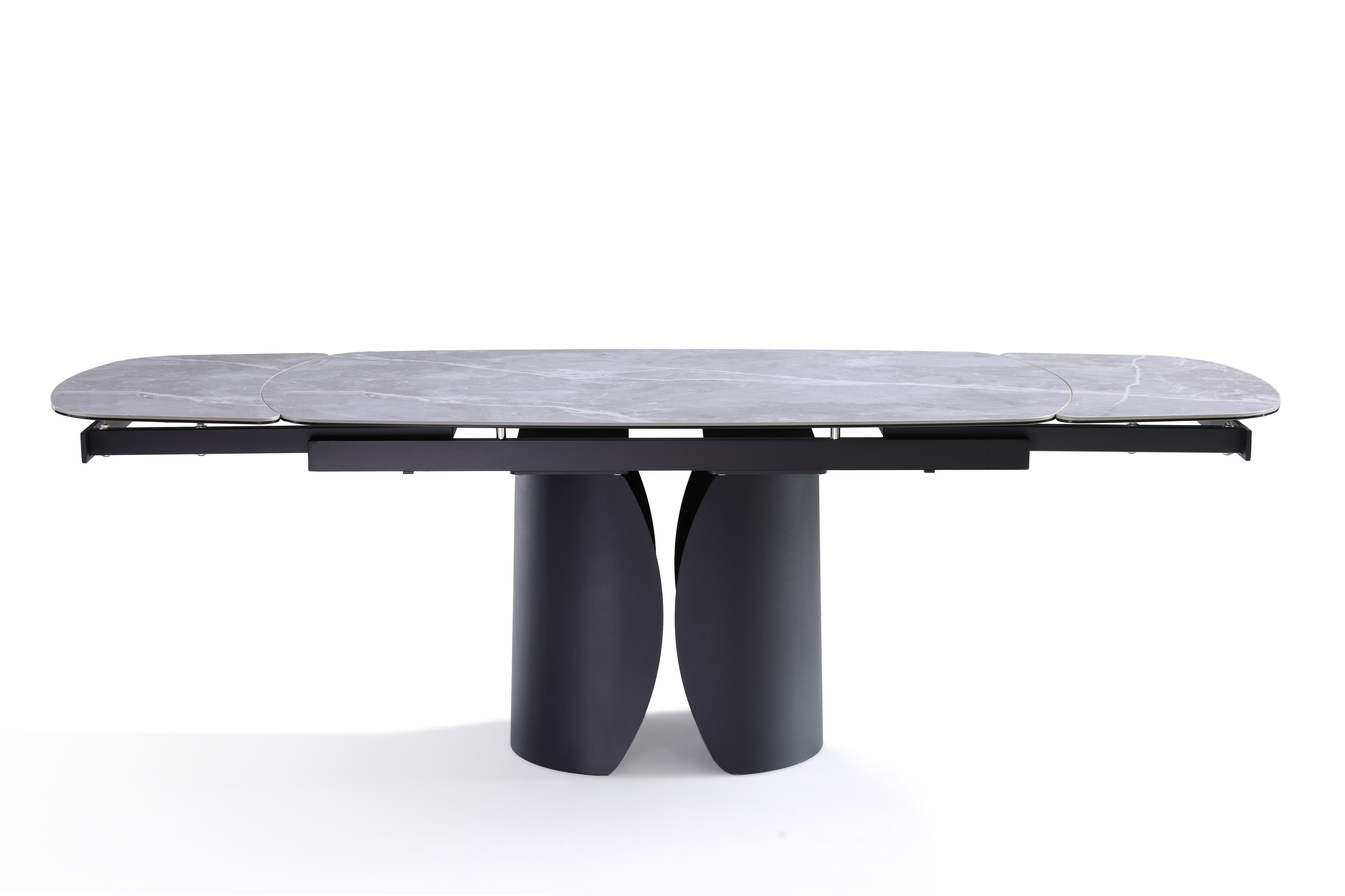 Stół Do Jadalni Ceramiczny 160–240x90 Marmur Nogi Metalowe Czarne Ischia, Szary