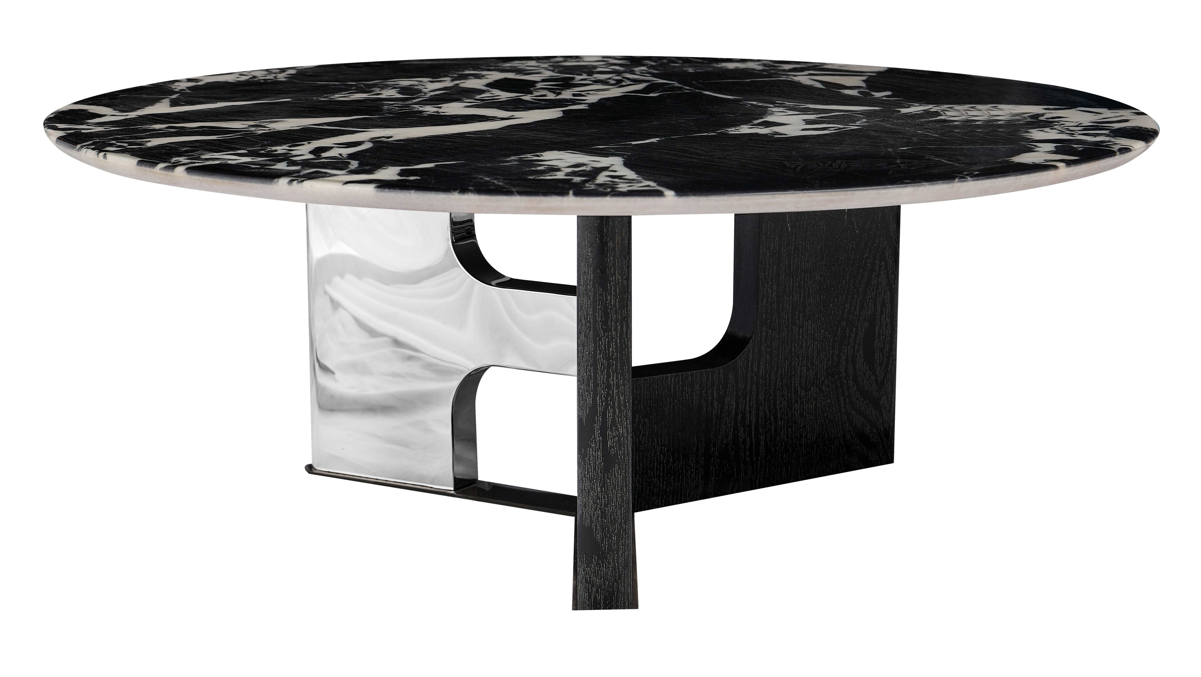Stolik Kawowy Okrągły Marmur Naturalny 90x90 Nogi Drewno Inox Grace, Czarny