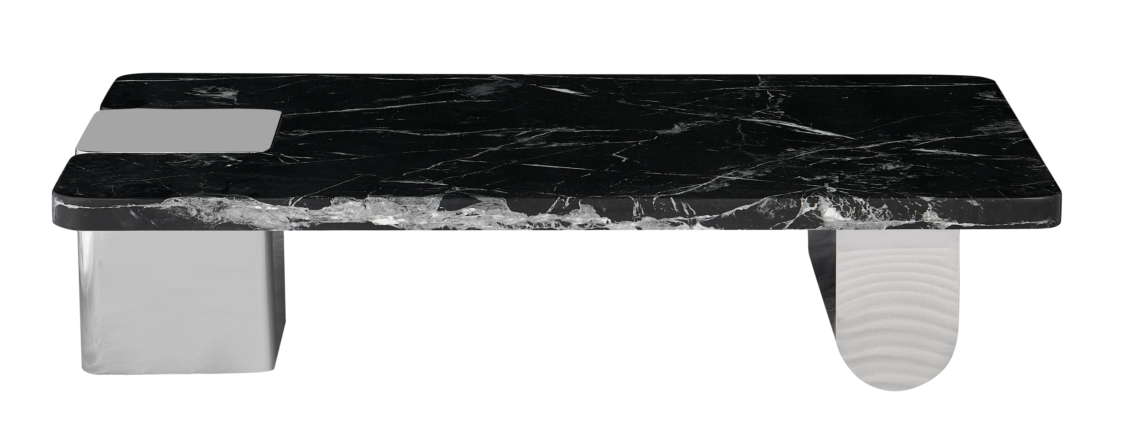 Stolik Kawowy Prostokątny Marmur Naturalny 140x80 Nogi Inox Unity, Czarny