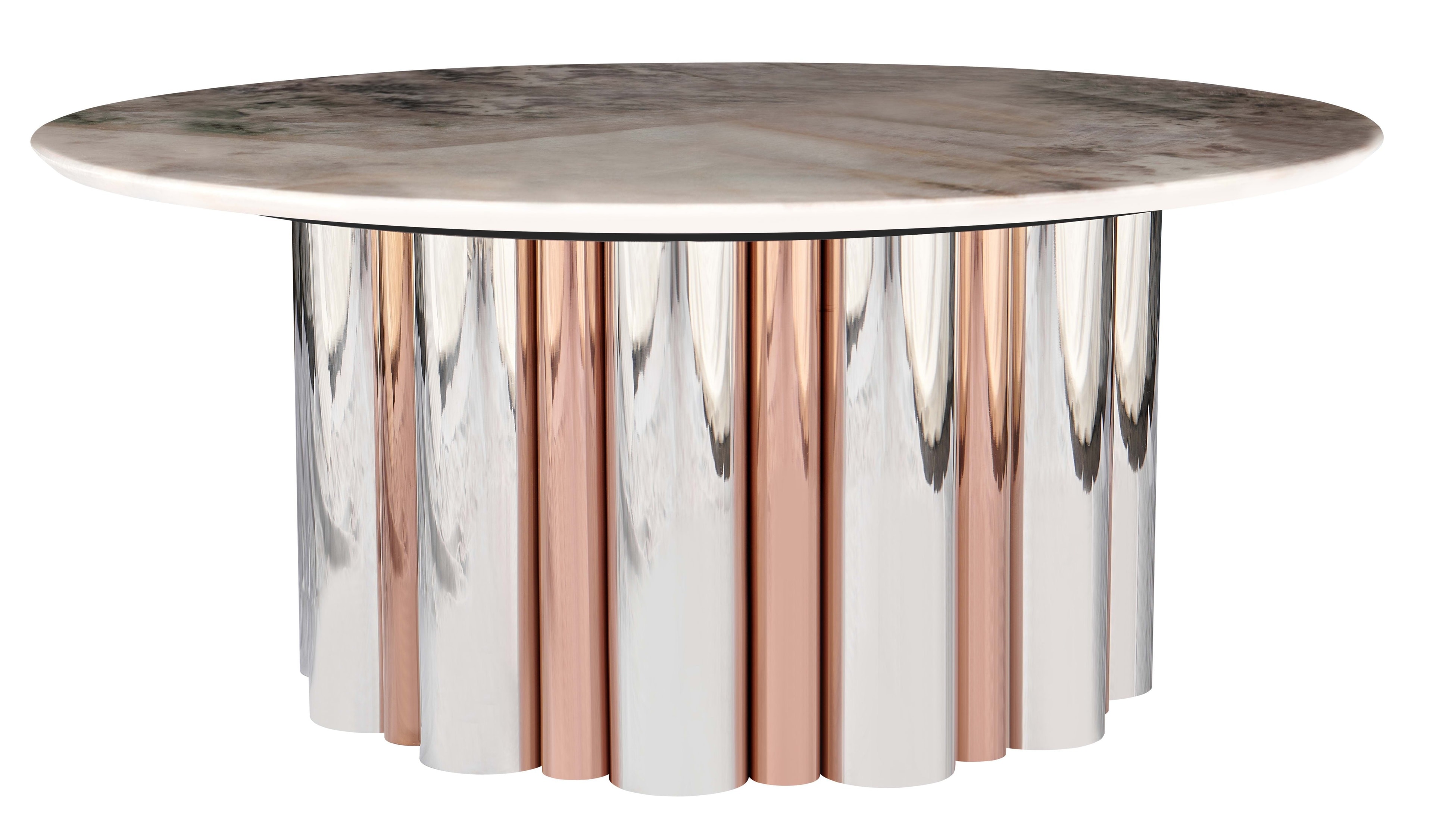 Stolik Kawowy Okrągły Kamień Naturalny 90x90 Nogi Inox Column, Biały