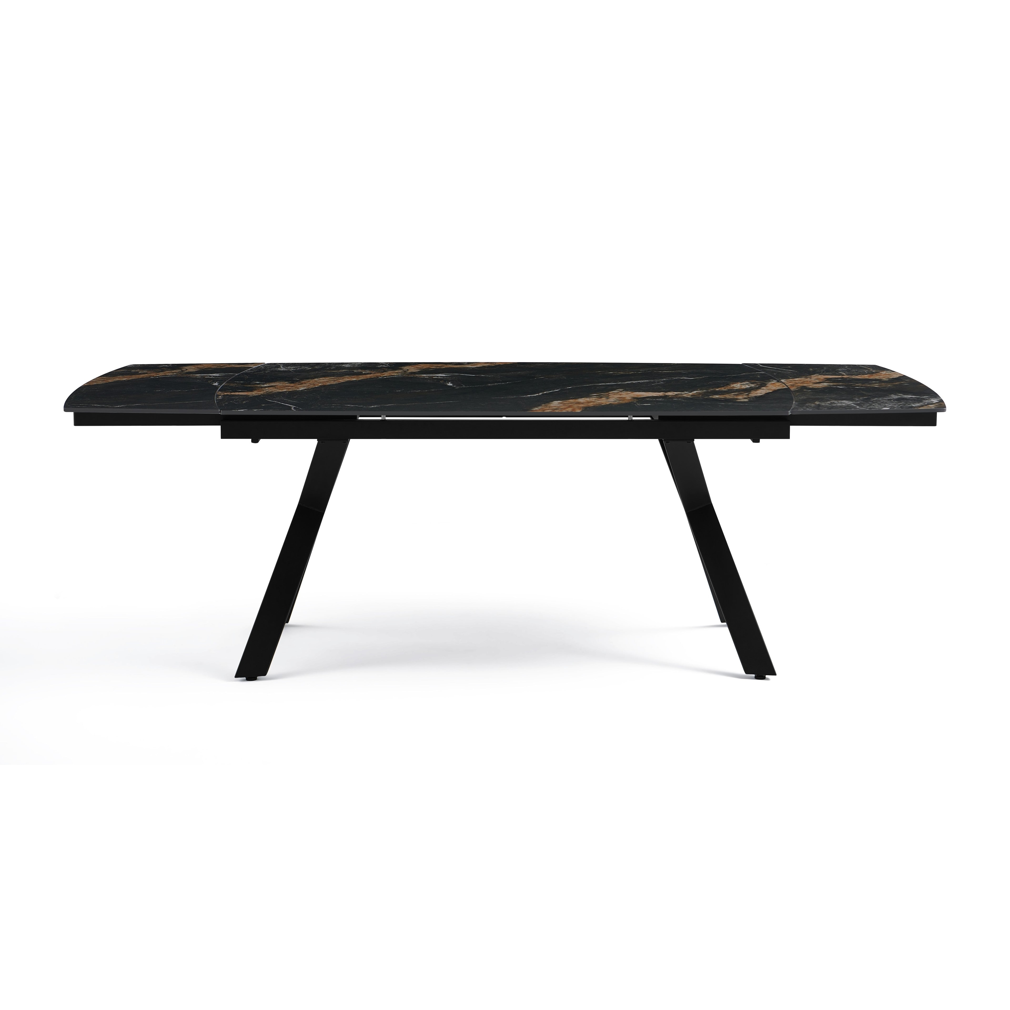 Stół Do Jadalni Ceramiczny 160–240x90 Marmur Nogi Stalowe Czarne Nova, Czarny