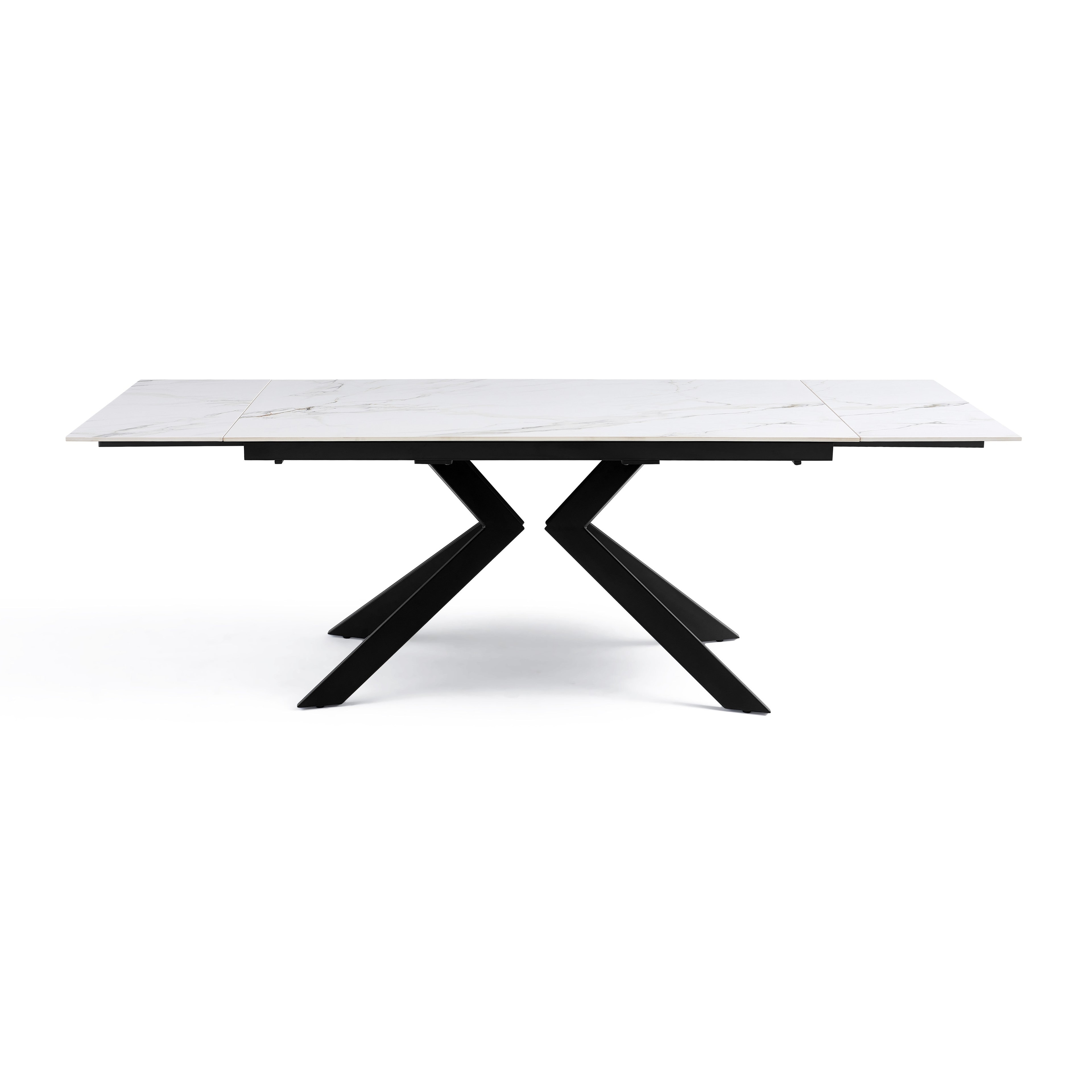 Stół Do Jadalni Ceramiczny 160–240x90 Marmur Nogi Metalowe Czarne DT-24901, Biały