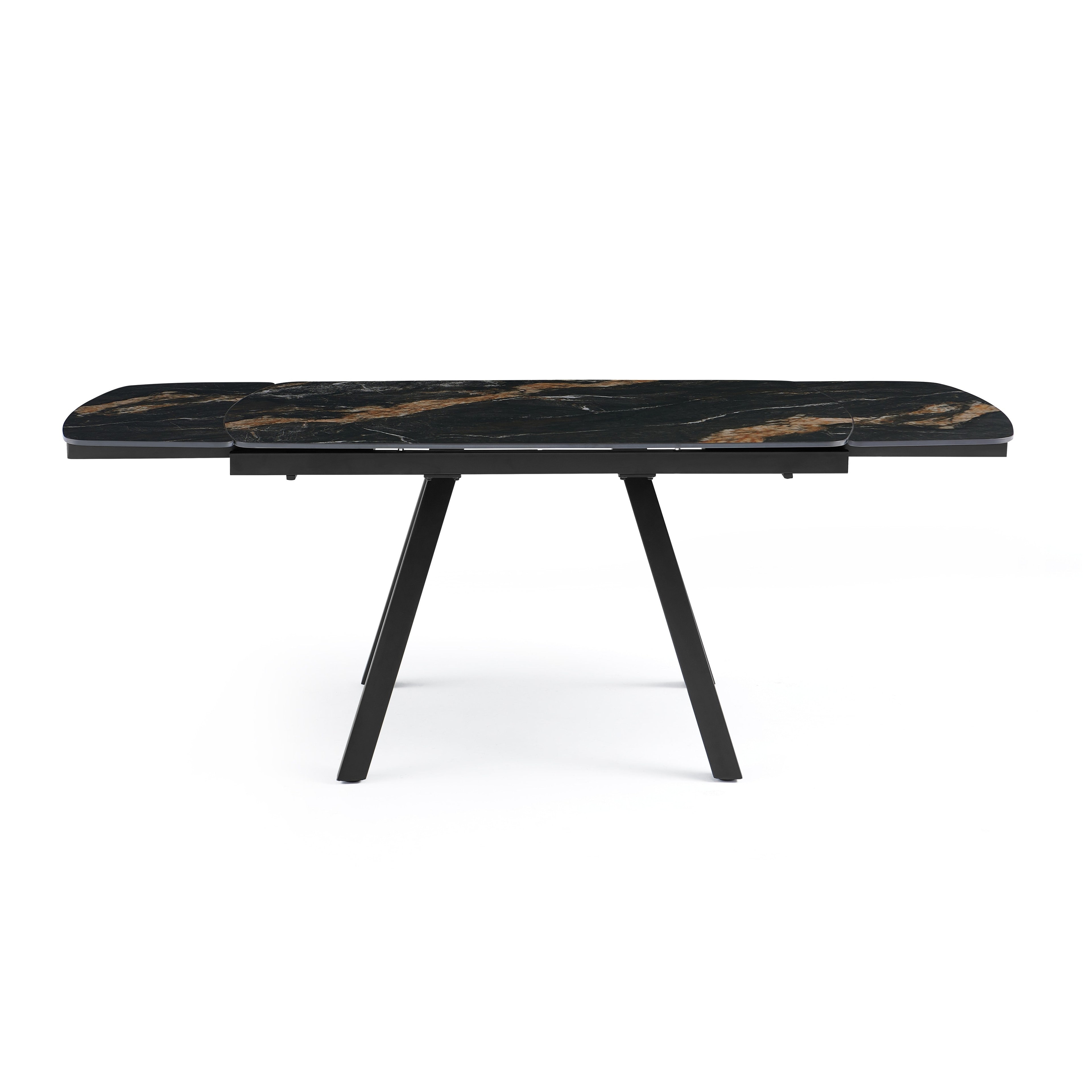 Stół Do Jadalni Ceramiczny 140–210x90 Marmur Nogi Metalowe Czarne Lux, Czarny